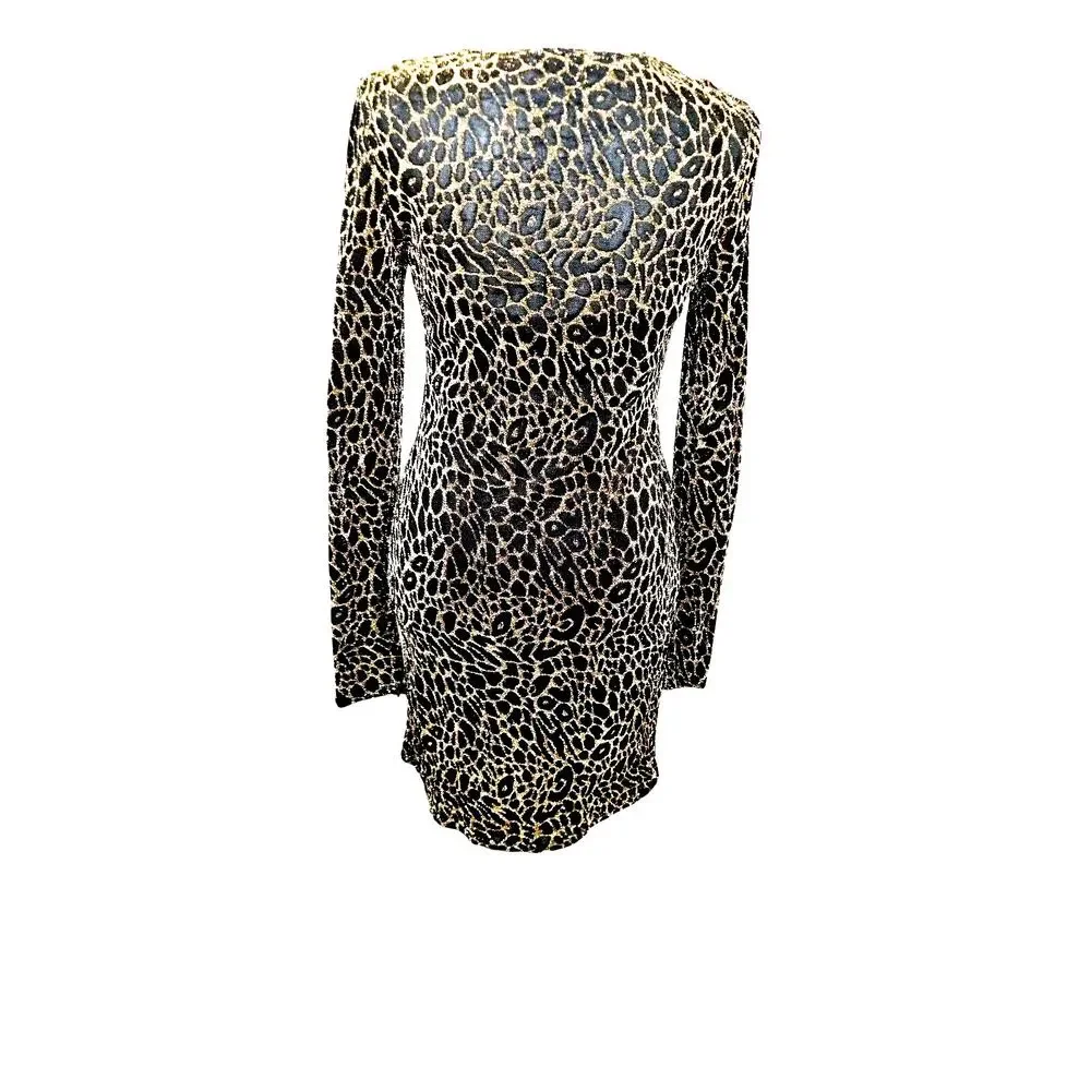 Witchy Mob Wives Liz & Sara Metallic Animal Print Mesh Mini Dress M Sheer 90s